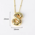 Detail view of a gold S-letter pendant showing dimensions of 23mm height and 16mm width - Letter S(XED218)
