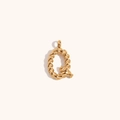 Close-up of 18K gold plated letter Q pendant with twisted rope texture detail - Letter Q