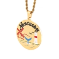 Golden titanium steel Nantucket pendant necklace with enamel lighthouse and whale tail - Gold/Nantucket Landscape Style