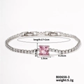 Silver plated copper bracelet with a square pink zircon and clear pavé stones - Square Pink Zircon (B00658-3)