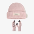 Pink winter knit beanie with Sport patch and matching touchscreen gloves set for women - Pink (2-Piece Set)