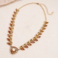 Vintage gold wheat drop necklace with amber and yellow marquise-cut crystals - Necklace / Gold
