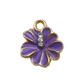 Golden flower pendant with purple enamel and tiny rhinestones for DIY jewelry making - Purple Pave Rhinestone Flower Pendant (16693) / 1 Piece (12x14mm)