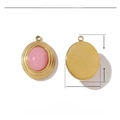 Detailed front and back view of 18x13mm gold oval pendant with pink natural stone - VG298 Gold Border Pink Natural Stone Oval Pendant