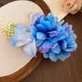 Detailed view of the elegant blue fabric flower hair clip with butterfly petal - Butterfly Shaped Elegant Fabric Hair Clip (45#) / Single Piece / Blue