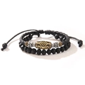 Bracciale intrecciato doppio strato retrò con perline nere e accenti in bronzo antico - Bracciale