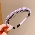 Purple plaid fabric non-slip headband for girls with toothed grip for hair styling - Lavender