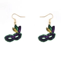 Sparkly Mardi Gras mask earrings with purple green and gold sequins on golden hooks - Mardi Gras Mask Earrings Style D (1 Pair)
