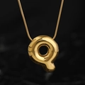 Golden bubble letter Q pendant necklace in stainless steel with a sleek snake chain - Gold (Q) (Large)