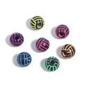 Detail of black acrylic volleyball beads with colorful engraved lines for DIY jewelry making - Black+Colorful Volleyball