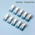 Set of 10 dark blue non-slip stainless steel clothespins with protective rubber tips - Plain Style / Dark Blue