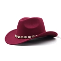 Burgundy wool felt jazz hat featuring ethnic shell trim detail on the crown base - Burgundy