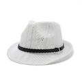 Witte ademende gebreide mesh jazz fedora hoed met zwarte band en metalen gesp - M (56-58cm) / Wit