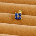Macro shot of blue flower zircon stud earrings with gold screw back on velvet - Four-petal Flower (E1233-10)