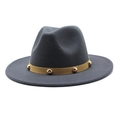 Close-up of gray wool fedora featuring mustard yellow band and gold rivet details - M(56-58cm) / Dark Gray