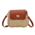 Chic beige straw crossbody bag with brown leather flap and gold turn-lock closure - Off White