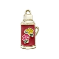Retro red thermos flask enamel charm with floral pattern and gold-tone finish - Red Teapot