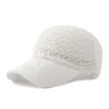 White breathable knitted mesh baseball cap with textured pattern and curved brim - One Size(Adjustable) / White