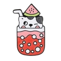 Pin's en émail chat blanc dans un thé aux perles avec pastèque et pois mignons - Style Chat Pastèque (C3076-1)