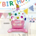 Standing cupcake foil balloon with Happy Birthday text and colorful dots for party decor - Y0060 Standing Cake-Pink 89x50.5cm