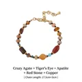 Handmade mixed gemstone bead bracelet with agate, tiger eye stones, and copper hardware - Crazy Agate Tiger Eye Apatite Copper Bracelet XL-1219-1