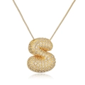Gold plated initial S pendant necklace with sparkling cubic zirconia on box chain - Letter S