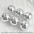 Set of 6 shiny silver Christmas baubles 8cm with reflective mirror finish on white cloth - Diameter 8cm (Set of 6) 95g