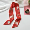 Red Christmas silk scarf hair band with Santa and reindeer cartoon patterns - Christmas Tree Elk Santa