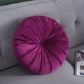 Pleated purple velvet pumpkin throw pillow cushion on a gray sofa next to a magazine - Diameter 35cm / Purple