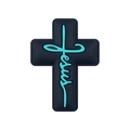 Silicone cross bead with teal Jesus lettering for DIY beaded pens and pacifier chains - Black With Turquoise Text Cross