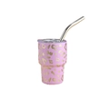 Pink 3oz stainless steel mini tumbler with gold leopard print and metal straw - Purple Leopard Print