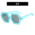 Chic light blue translucent hexagonal sunglasses with dark grey lenses model C7 - Blue Frame Grey Lens