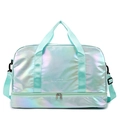 Holographic iridescent travel fitness bag with bottom compartment and shoulder strap - Holographic Green