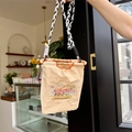 Mini embroidered oxford handbag with carousel pattern and braided rope handles - Brown Mini