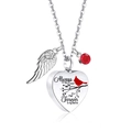 Silver heart urn necklace with angel wing and red crystal for pet memorial ashes - July/Red