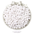White macaron acrylic cylinder beads for DIY jewelry making in a silver plate - White
