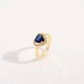 Vergoldeter Herzring aus Messing mit blauem Edelstein und weißen Zirkonia-Akzenten - Einstellbar Offen / Zirkon-Stil in Blau
