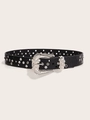Dettaglio cintura nera a coccodrillo con fibbia a farfalla di strass e stelle forate - Fibbia a Farfalla con Strass/Motivo Coccodrillo / Nero