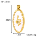 Detailed view of a gold oval snake pendant with white enamel and size dimensions - HP14787B1 (Gold Snake - White)