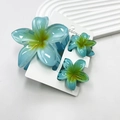 Plumeria hair claw clip set in gradient lake blue featuring large and small floral designs - Gradient Blue Set (with Cards)