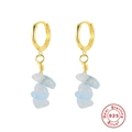 Detailed close-up of S925 sterling silver hoop earrings with irregular blue natural stone - Gold - Aquamarine