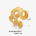 Anillo abierto de acero inoxidable dorado con textura trenzada y medida ajustable 1,7cm - Estilo Geométrico Calado / Dorado