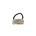 Black elastic hair tie featuring a minimalist silver-tone crumpled metal alloy accent - Irregular Volcanic Rock 5cm / Silver
