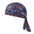 Detail of navy blue stretch durag with orange dumbbell and fitness pattern for cycling - One Size / Dark Blue Fitness Elements Print