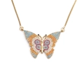Minimalist gold-plated butterfly necklace with colorful micro-set cubic zirconia stones - Multi-color Gemstone Gold Butterfly