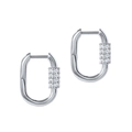 Pendientes de aro en U de plata vintage francesa con pavé de circonitas cúbicas - Plateado