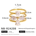 Detailed close-up of 18K gold-plated stainless steel ring with four pear-shaped zircons - Pear-shaped Zircon Floral Set (NB-R24208套装)