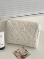Gesteppte Kosmetiktasche aus Cord mit gelbem Blumenmuster und Reißverschluss - Handheld Clutch Tasche (Gelbes Blumenmuster)