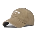 Détail de la casquette en coton délavé avec trois palmiers blancs brodés - Réglable / Kaki