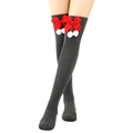 Detalle de calcetines navideños grises por encima de la rodilla con lazos rojos y pompones - 20 Bolas De Pelo Rojo Grisáceo Oscuro Puro / Talla única